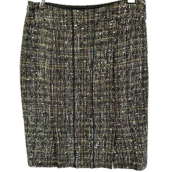 Eccoci Womens Green Black Tweed Double Slits Lined Knee-Length Pencil Skirt Sz 6 - Picture 3 of 10